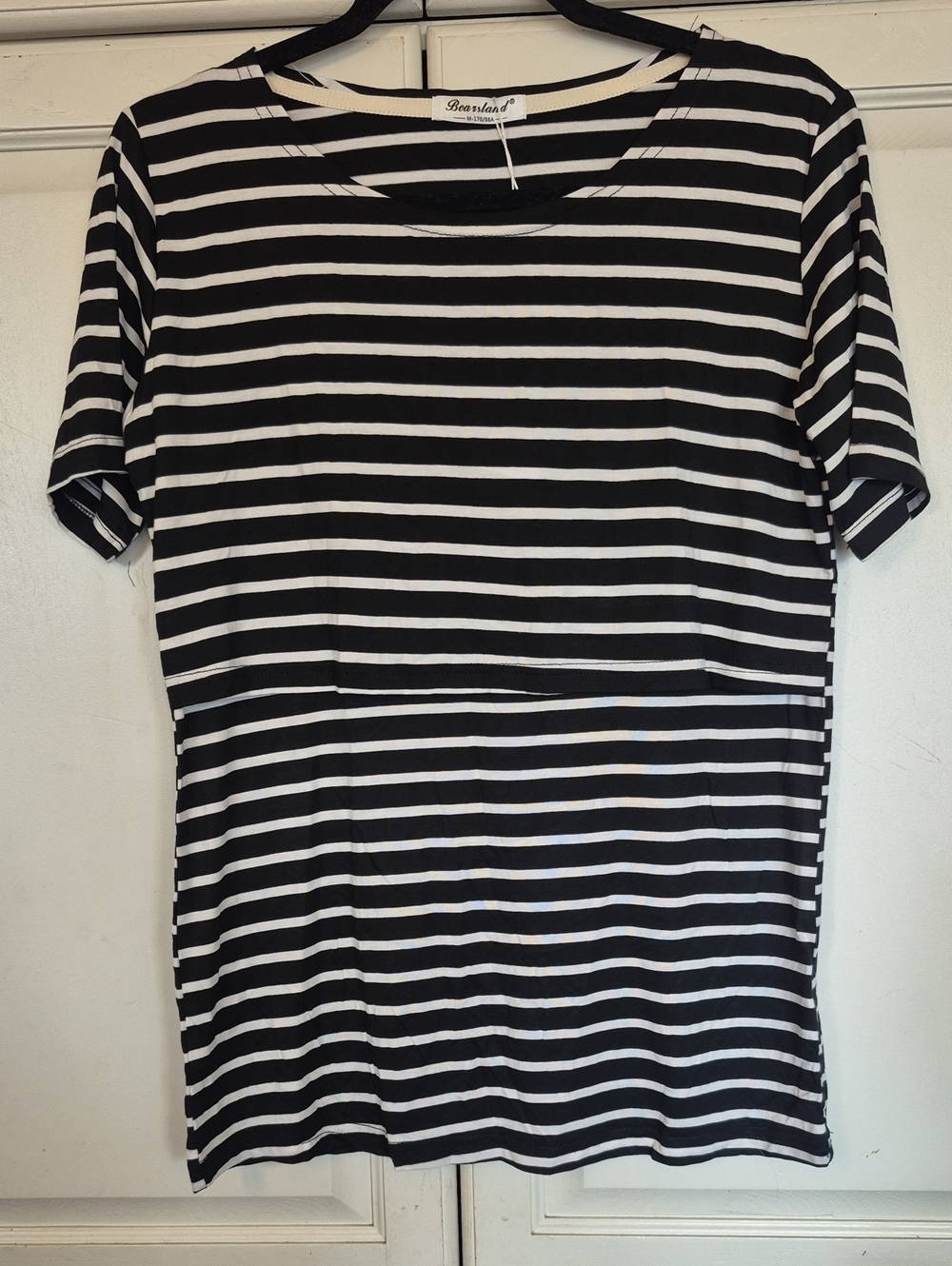 Bearsland Black & White Striped Short Sleeve Nursing/Maternity Tee NWT